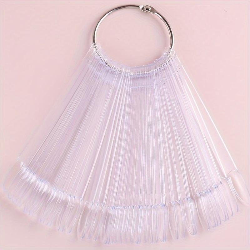 50pcs/set Manicure Display Board, False Nails, Short Oval with Iron Ring, Fan-Shaped Color Card, Nail Polish Color Card Tool