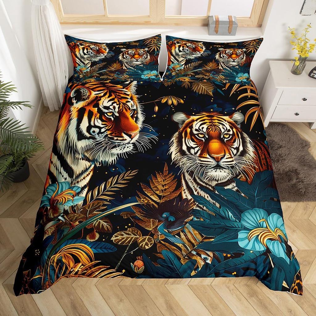 Tiger Duvet Cover Set Twin Queen for Boys Girls Wild Animal Print Bedding Set Soft Microfiber Comforter Cover with 2 Pillow Sham