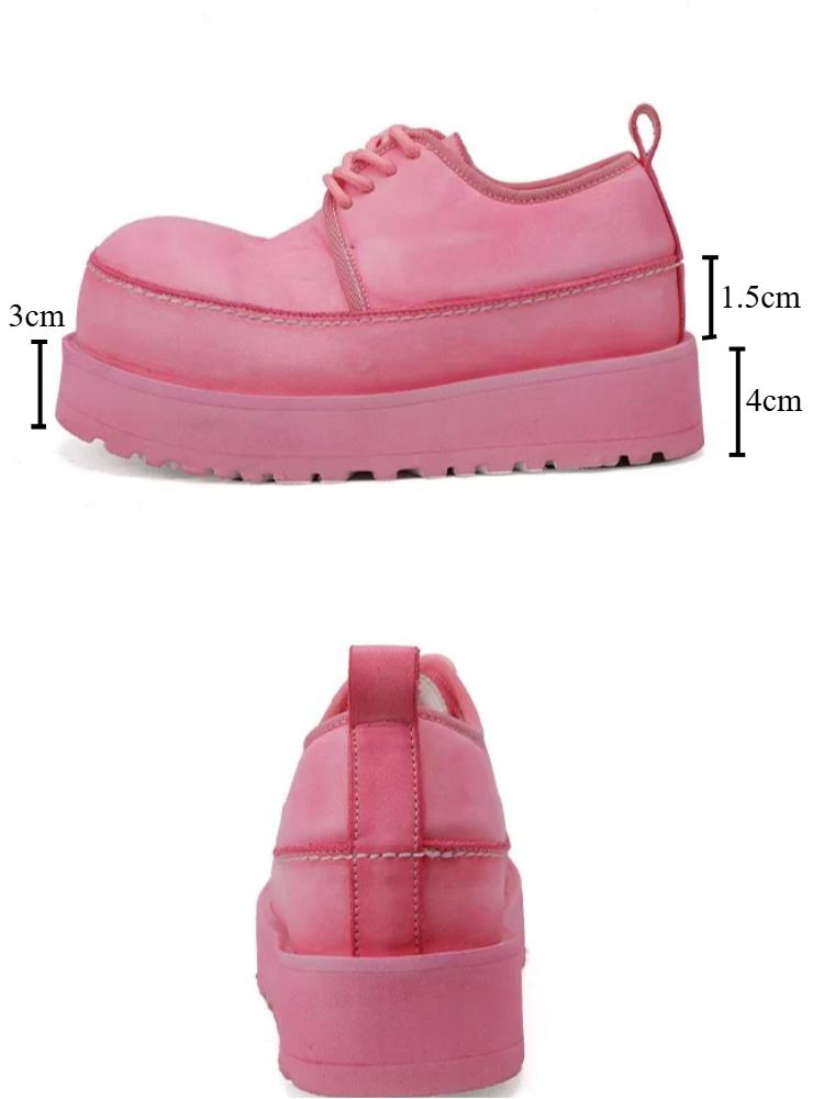 Johnature Höhensteigernde Dicksohlige Schuhe Schnürung Echtes Leder Bequeme Damen High Heel Pumps