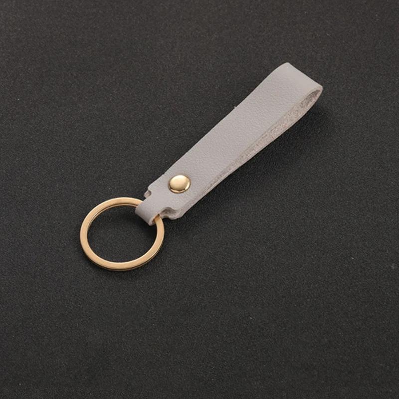 Blank PU Leather Keychain - Simple Car Key Holder for Men Women with Metal Ring Business Wedding Party Gift Pink