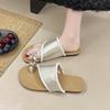 Mezzanine slippers women's summer wear 2025 new fairy style low heel with skirt flat bottom cover toe Roman cool slippers