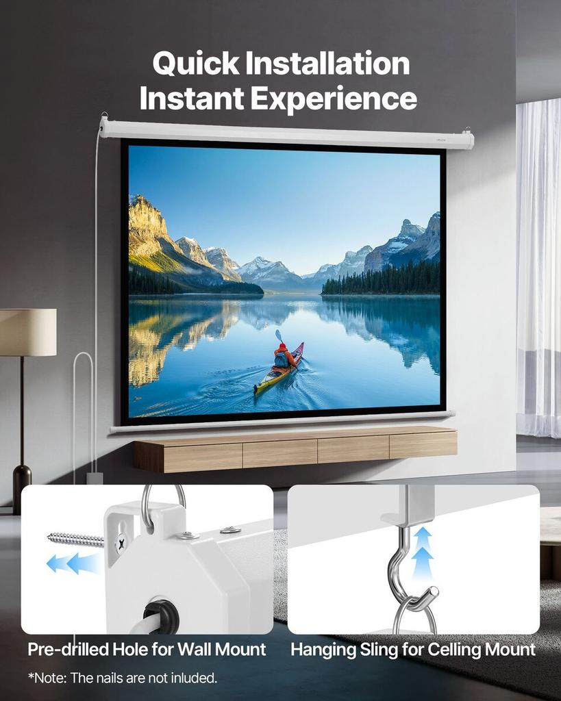 Motorized Projector Screen, 1829 mm 4:3 1080 HD Electric Projection Screen, Wall Mounted Projection Dispaly Projector with Remote Control, Automatic