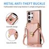 For Samsung Galaxy S23 Ultra Card Holder Phone Cover Kickstand PU Leather+TPU Case with Shoulder Strap