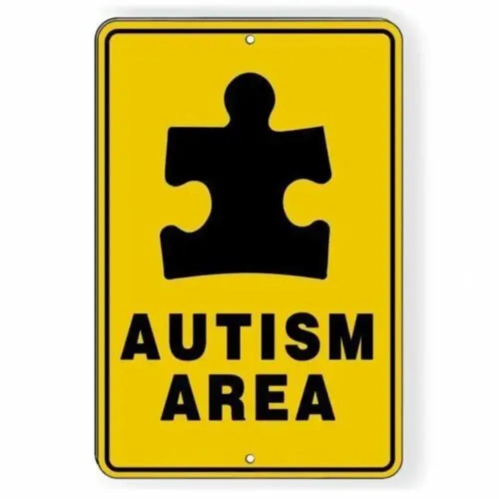 AutismSafetyMetalPlaque Autism Area Metal WarningSign - Driveway Alert Sign, Outdoor/Residential Safety Decor