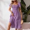 Spring and summer new TK women's clothing with short sleeves and square neck floral dress length
