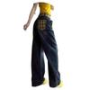 Petite Spicy Girl Retro Yellow Plaid Wide-Leg Patchwork Jeans