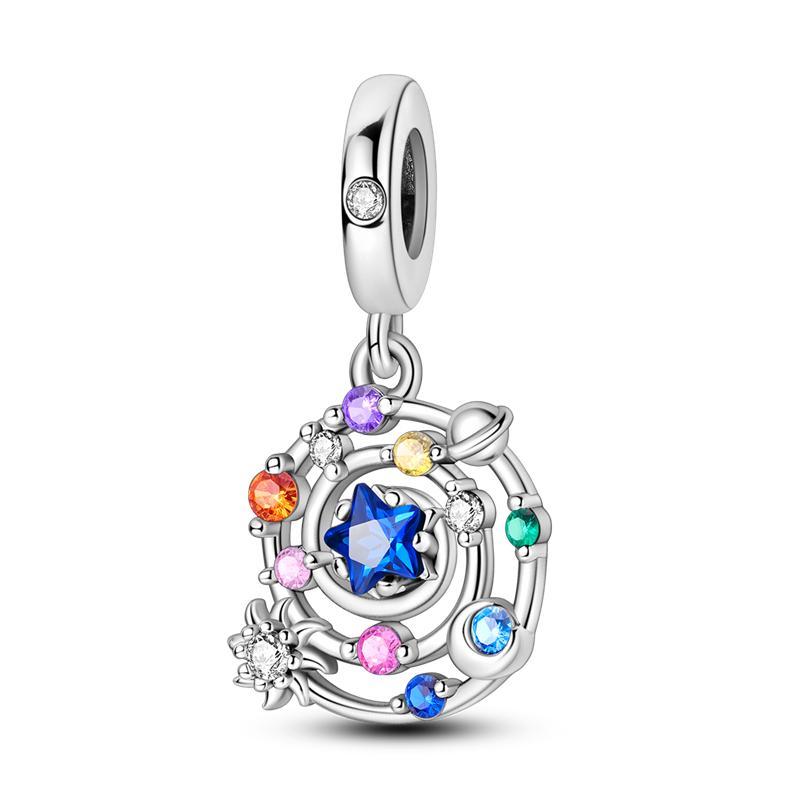 Exquisite Real 925 Silver Star Sun Moon Pandent Charms Beads Jewellery Fitted Original 925 Bracelet For Women DIY Gift Party