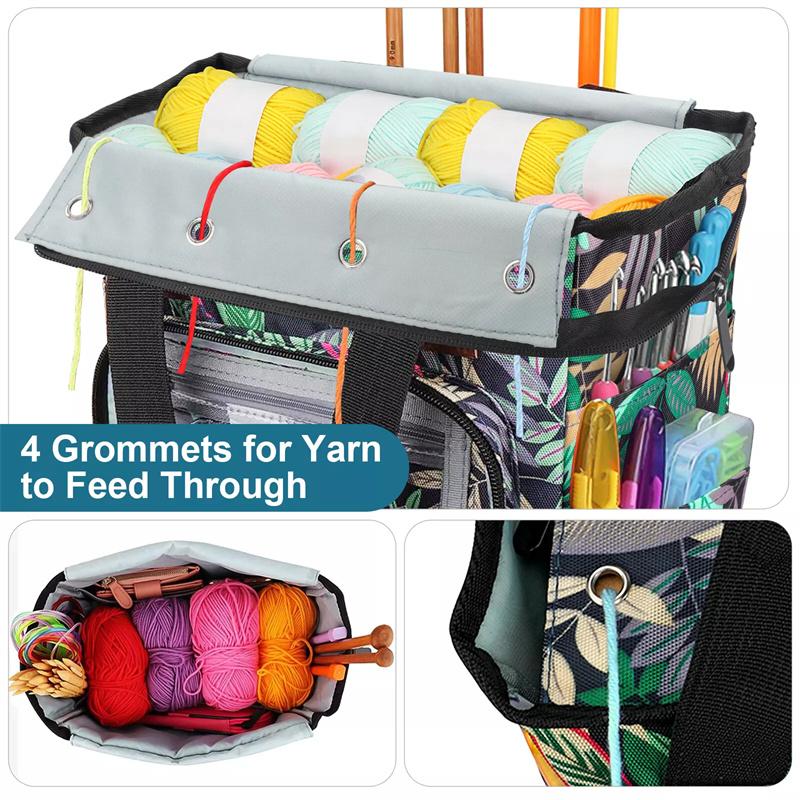 Yarn Storage Bag With Maple Leaves Knitting Tote Bag Orange Square Bag For Thread Wool Yarn Crochet Hooks Knitting Needles