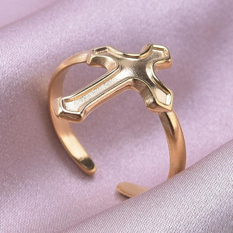 Vintage Simple Cross Jewelry No Fade Stainless Steel Adjustable Rings For Women Men Accessories Jesus Opening Ring Bagues Gift