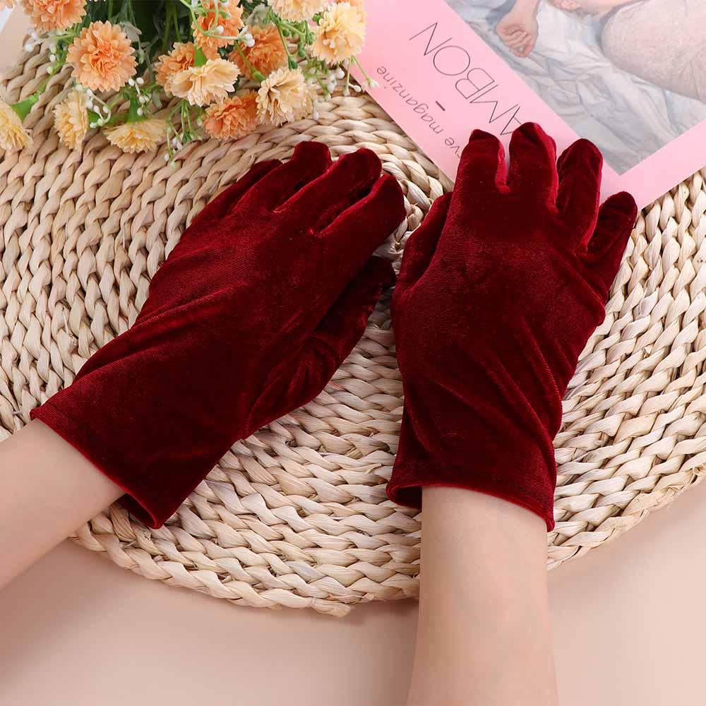 Party Warm Women Winter Autumn Gold Velvet Gloves Full Finger Mittens Elastic Driving Gloves