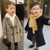 Autumn Boys Fashion Jacket Solid Color Lapel Double-Breasted Long Woolen Overcoat for 2-6 Years Boys Handsome Outwear