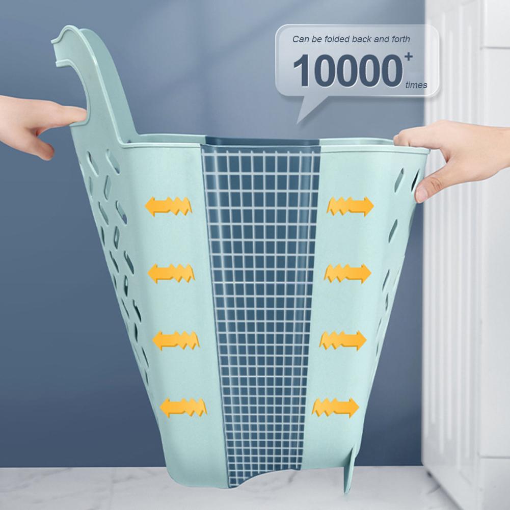 Collapsible Laundry Basket with Carry Handle Portable Punch-Free Clothes Bucket Organizer Wall Mounted for Bedroom and Bathroom