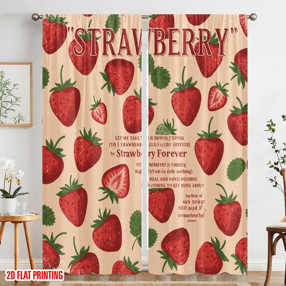 2pcs 2D Flat Printing Scene Curtain Strawberry Fields Forever Polyester Without Electricity Seasonal Party & Holiday Decor