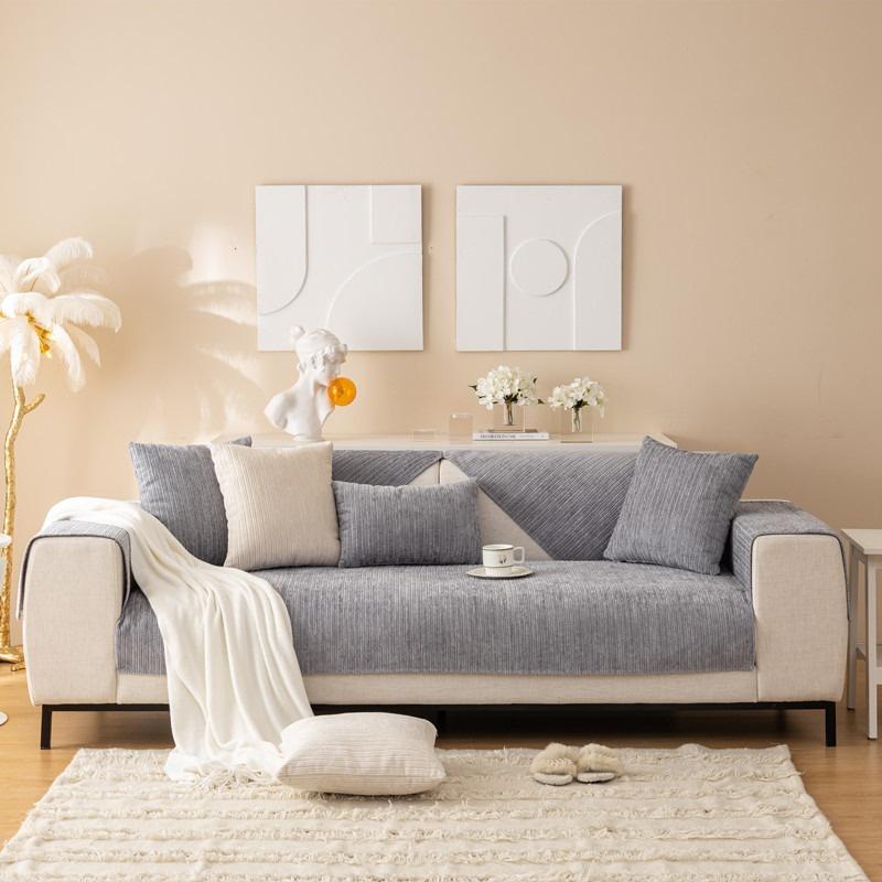 1PC Striped Chenille Sofa Cover for Living Room Pets kids Anti-dirty Sofa Towel Mat Solid Color Non-slip Couch Cushion Slipcover
