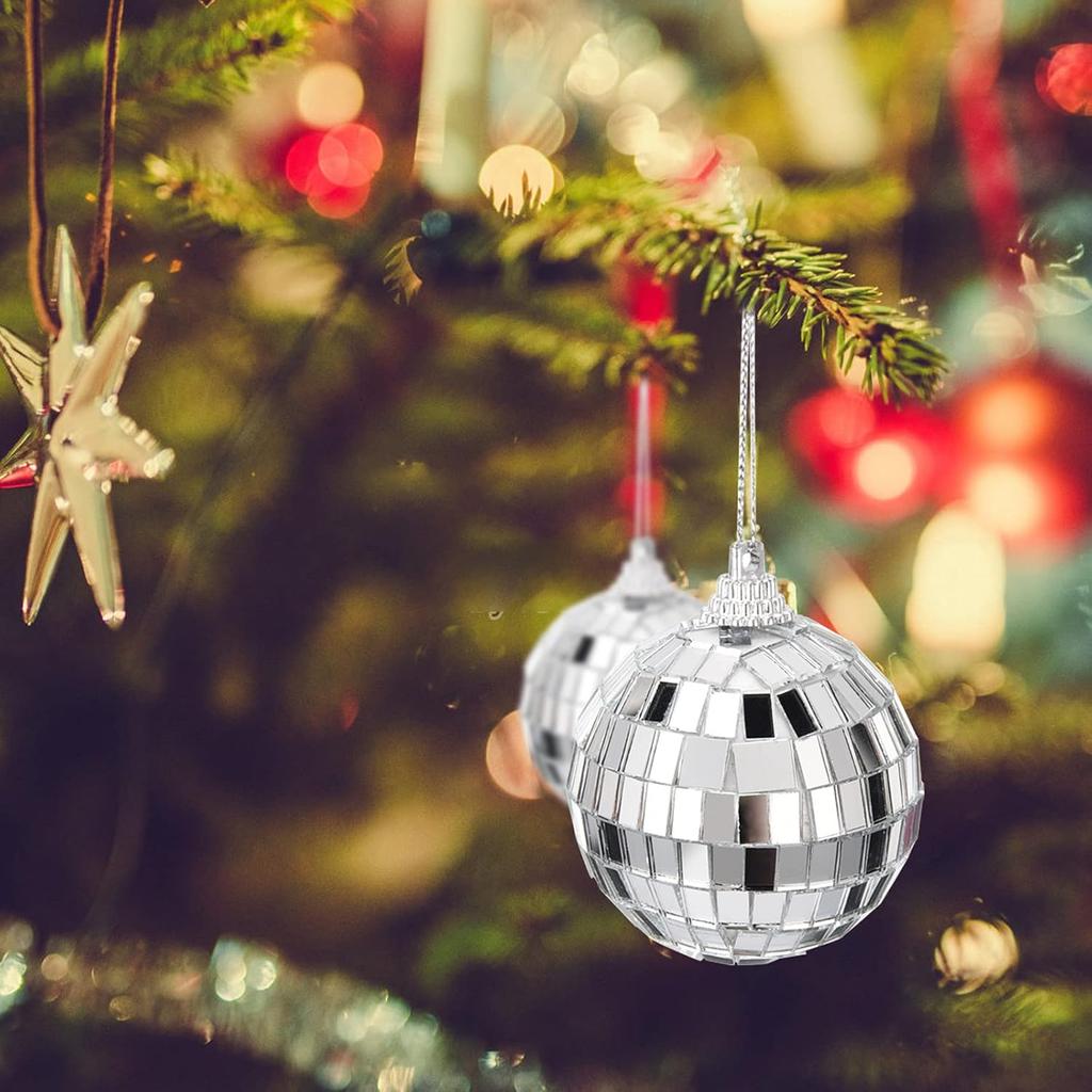 6Pcs Mirror Disco Ball, 1.96Inches Silver Hanging Ball for Party, Birthdays, Weddings, Home Decorations, Stage Props, Game Accessories, 5cm