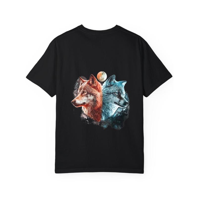Wolf Graphic T Shirt White Two Wolves Design with Moon and Nature Elements Casual Wear for Men and Women Outdoor Adventure and Everyday Style