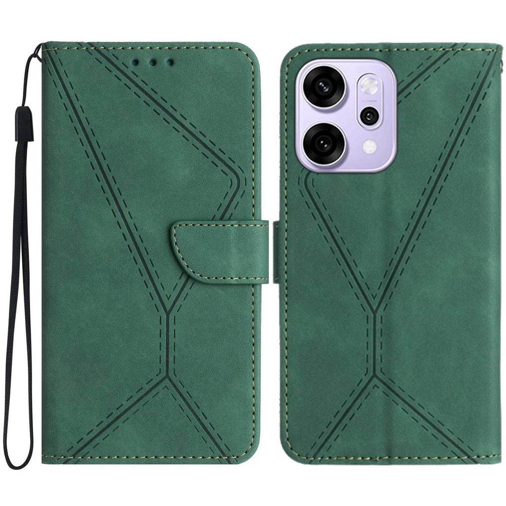 For Oppo Reno14 5G (Global) Case Skin Touch Lines Imprinted PU Leather Flip Phone Cover