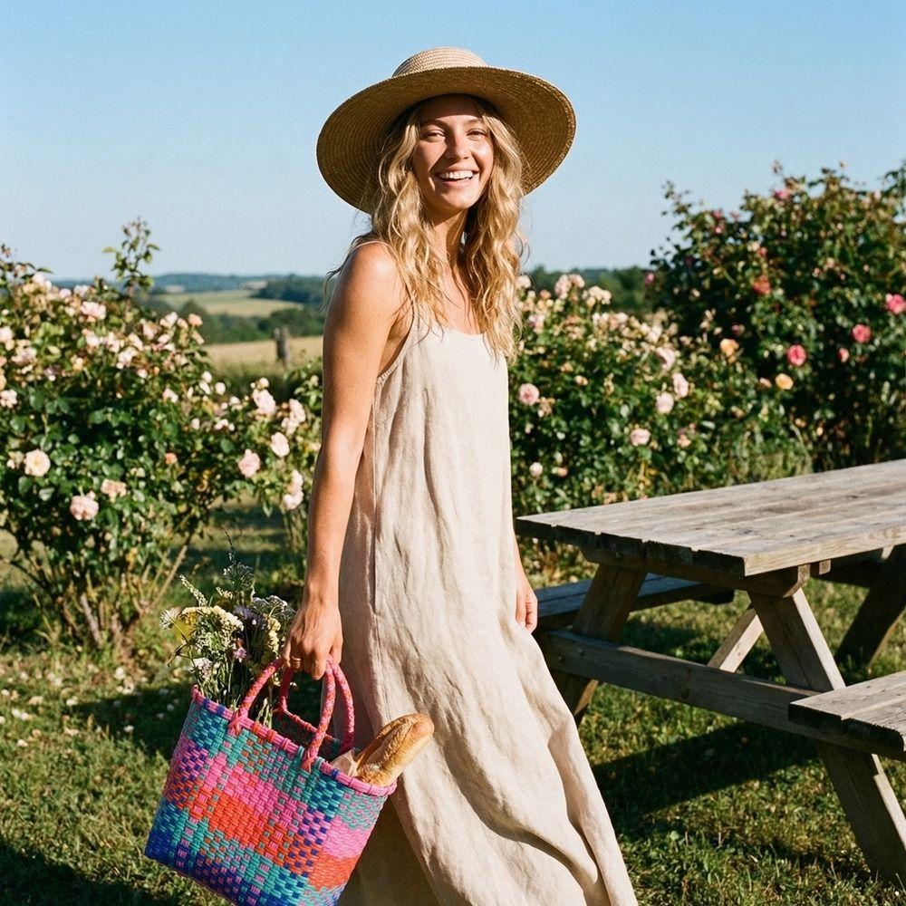 Hollow Out Weave Bag Vacation Style Plastic Handbag Trendy Beach Bag  Girls