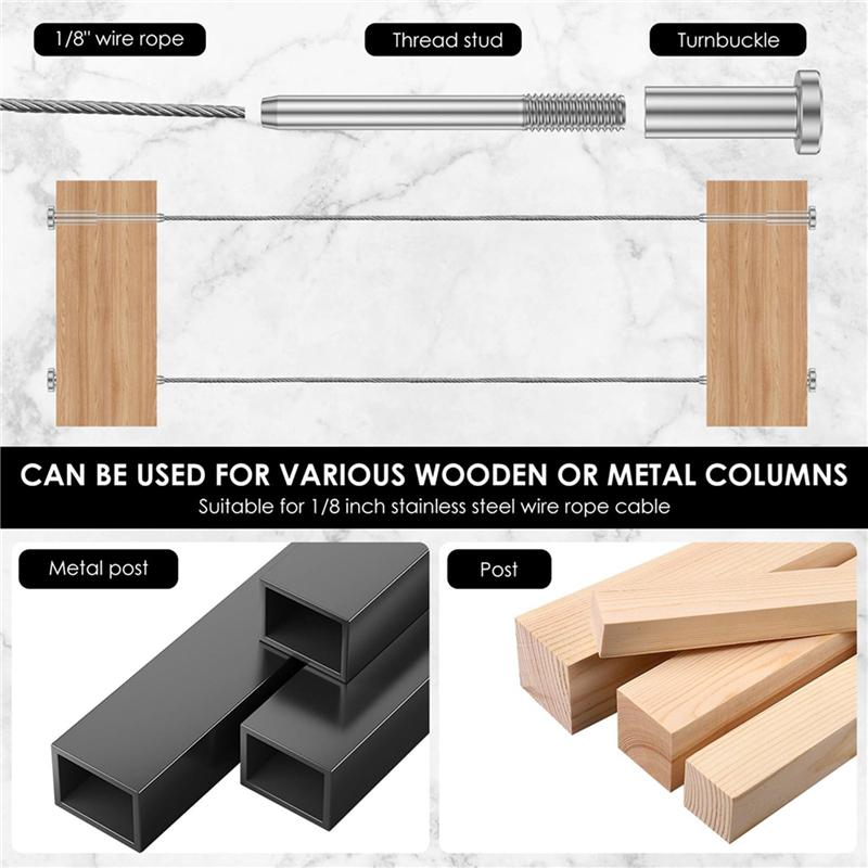 B97A-40Pcs Invisible Cable Railing Kit, Swage Stud End For Cable Railing, Swage Tensioner Cable Railing System For Wood