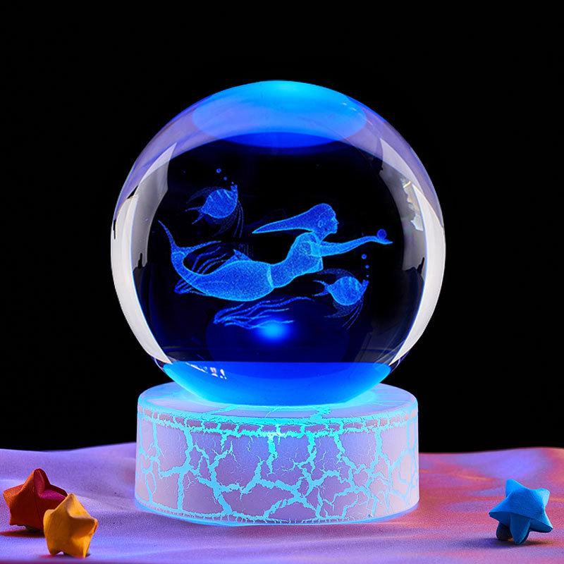Mermaid Crystal Ball Music Box Night Light - Unique Gift for Birthdays & Holidays