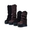 2025 autumn and winter new high boots women's thick-soled wrinkled trouser tube boots suede inner height increase stacking boots elasticity