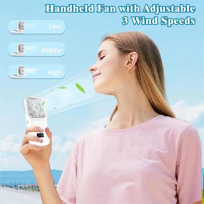 30000mAh Battery Portable Handheld Mini Fan with Digital Display Ultra-thin Folding Neck Fan USB Rechargeable 3-speed