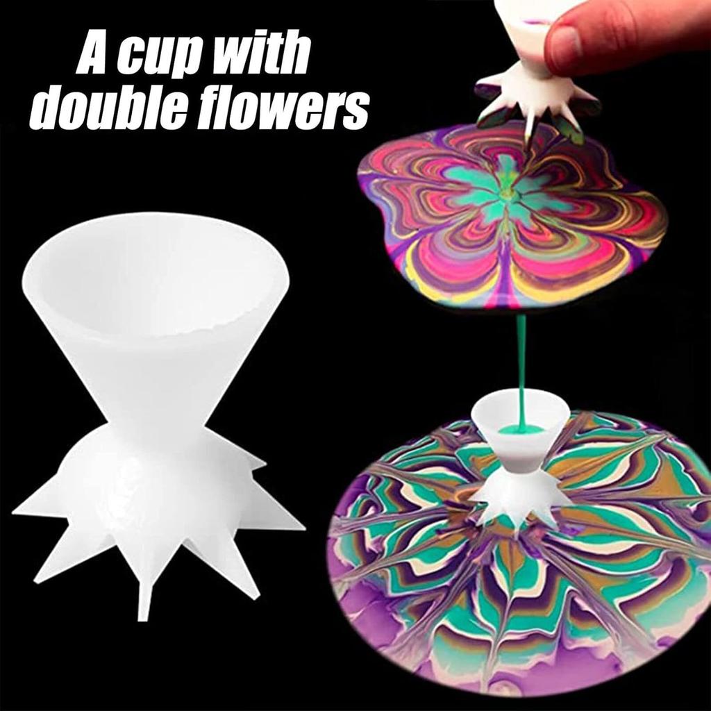4 Pcs Mini 7-leg Funnel Split Cup for Acrylic Paint Pouring, Flower Pour Mini Funnel, DIY Making Pour Painting Supplies, Flower Pattern, Reusable