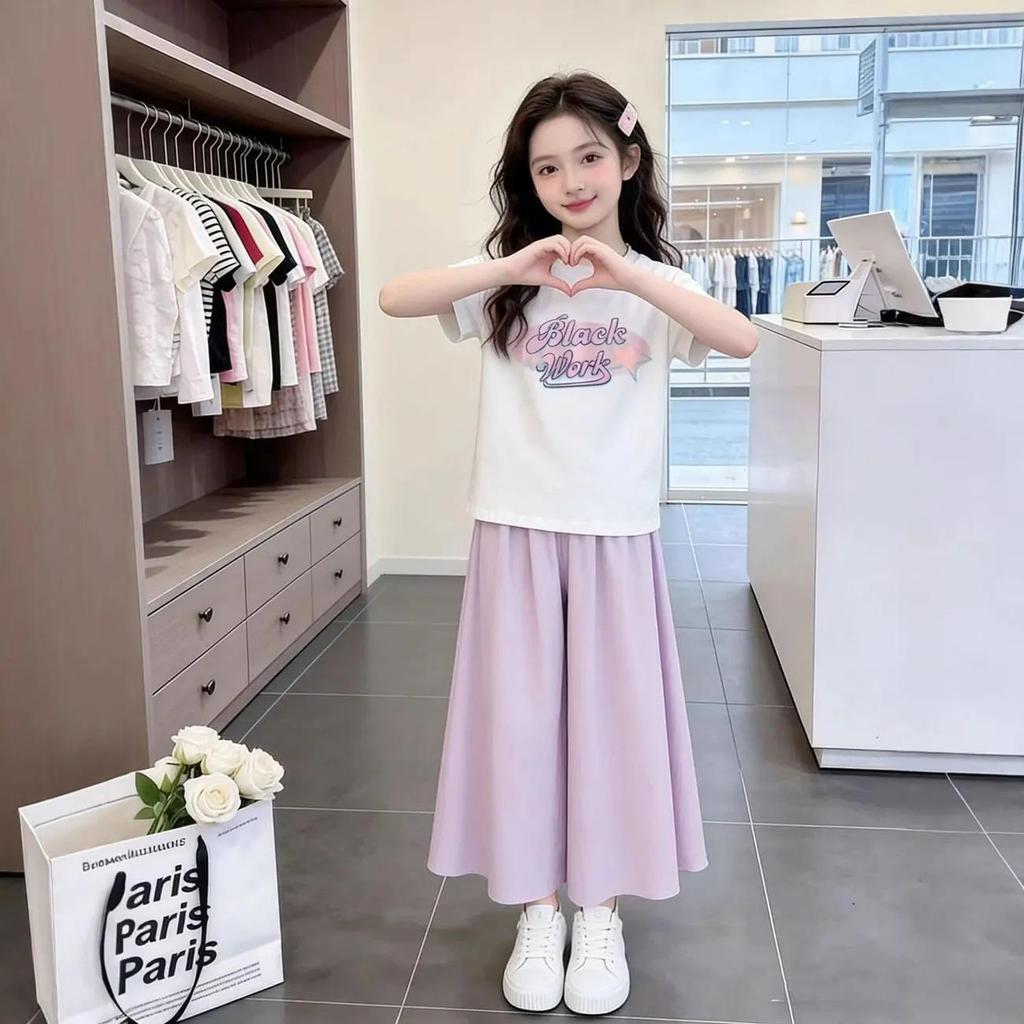 Girls' Stylish Summer Two-Piece Skirt-Pants Set