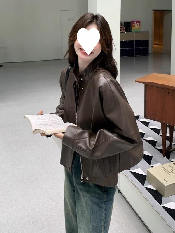 Autumn Winter Casual Fashion Simple All-match PU Leather Jacket Women Vintage Street Style Zipper Coat Top