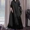 Women Spring Autumn V-Neck Long Sleeve Shirt Dress Single Breasted Solid Color