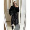 Women's Notched Collar Long Sleeve Long Faux Fur Coat Loose Fit Elegant Style Belted Mink Fur Jacket