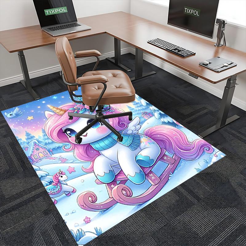 1pc Unicorn Fantasy Office Chair Mat - Anime Cartoon Design, Non-Slip Carpet for Home and Office Decor, Suitable for All Seasons.H018