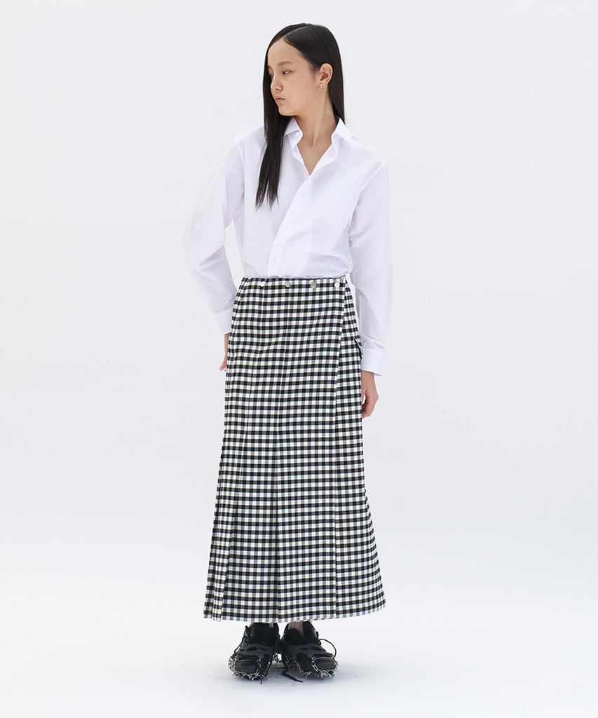Yunse Asymmetrical Mono Pleated Skirt (Check)