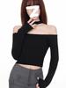 Minimalist Solid Color One Shoulder Crop Top With Spliced Long Sleeves For Casual Wear