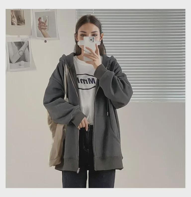 Women’s Loose Fit Hooded Cardigan - Early Autumn Zipper Sweater, Trendy Korean Style for Students.