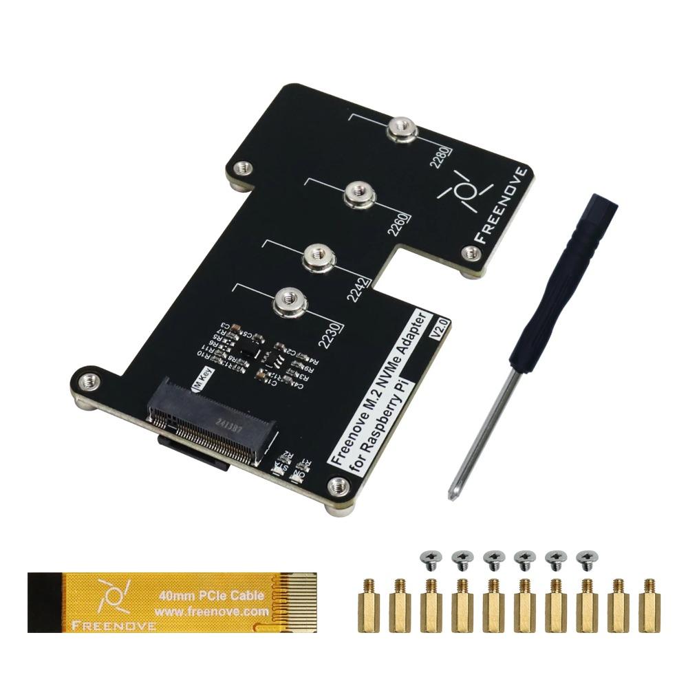 Freenove M.2 NVMe Adapter V2 for Raspberry Pi 5 with 128GB 256GB 512GB SSD, M.2 HAT Add-on Board, PCIe 2.0 3.0, 800MB/s