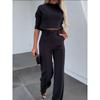Crop Cropped Top Wide-Leg Pant Suit Crop-Top Short Top Loose Pants Two-piece Set