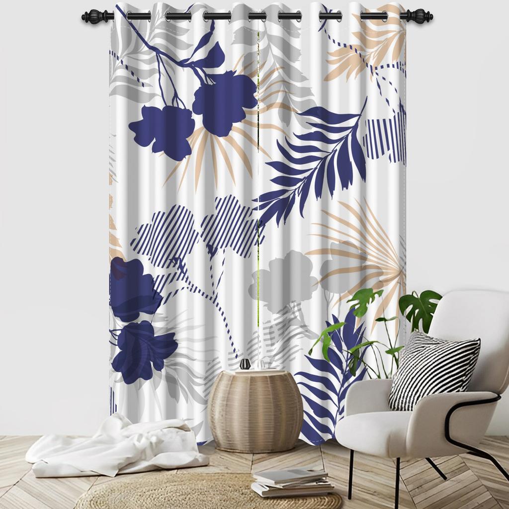 Set Of 2 Botanical Leaf Pattern Curtain Tropical Floral Design Living Room Bedroom Window Hotel Home Textile Drapes Light Blocking For Sitting Made