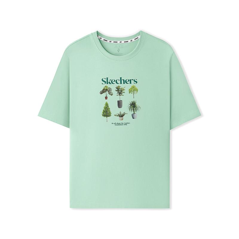 Skechers Sport Life SS25 Loose Comfortable Round Neck Short Sleeve Breathable T-Shirt Unisex Tops Light-Green L225U062-04BJ S