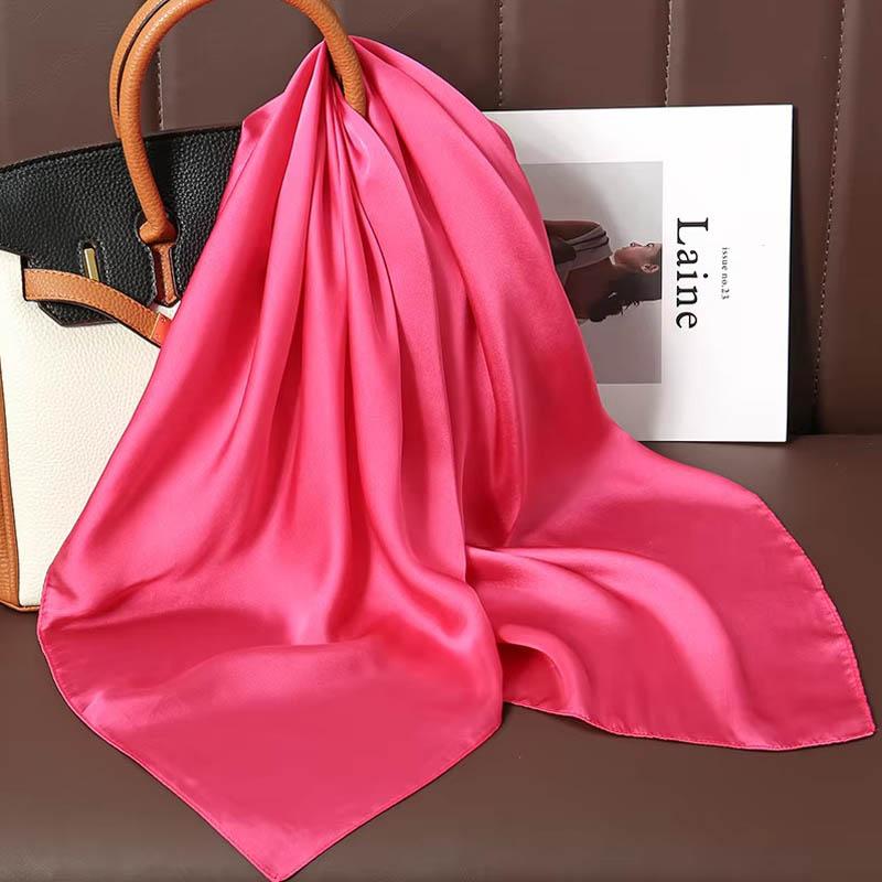 Luxus Uni Farbe Seide Quadratisches Tuch Damen Weiches Satin Pferdehaarband Halstuch Büro Hijab Stirnband Foulard Taschenbänder Geschenk
