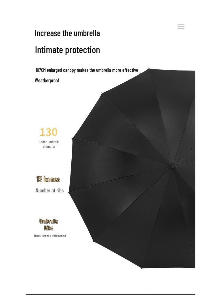 Dual-Use Extra Large Folding Umbrella - 12 Ribs for Sun and Rain Protection