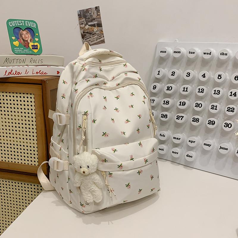 Floral Pattern Nylon Backpack With Large Capacity For Students And Casual Use
