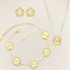 Luxury Zircon Set for Women copper Color Chain Stainless Steel Double Sided Five Leaf Flower Necklace Earrings Bracelet Clover