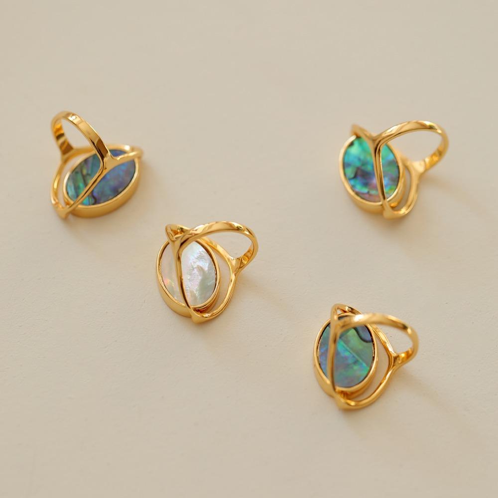 Stainless Steel Geometric Oval Rings Finger Jewelry Rotatable Opal Rings Flippable Rings Women