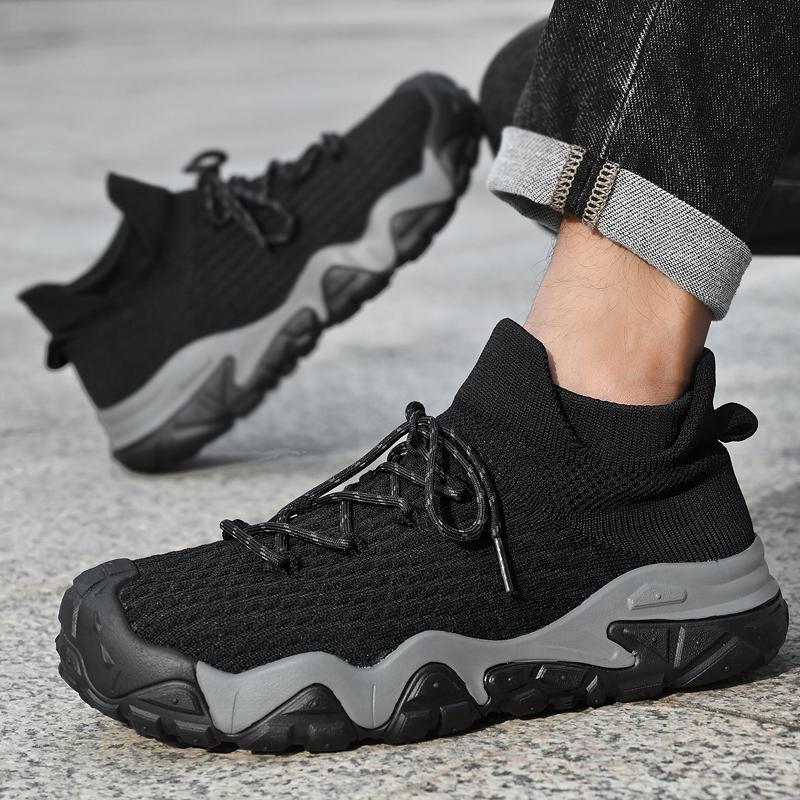 High-Quality Men's Outdoor Sneakers Spring Autumn Knitted Mesh Breathable Sports Shoes Casual Fashionable Hiking Oversized Shoes 39-46