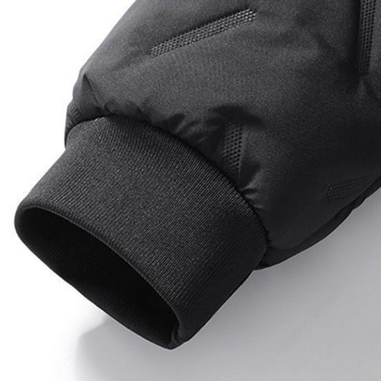 Men Jacket Lapel Long Sleeve Embossed Lines Zipper Pockets Elastic Hem Plush Lining Coat Solid Color Thickened Outwear