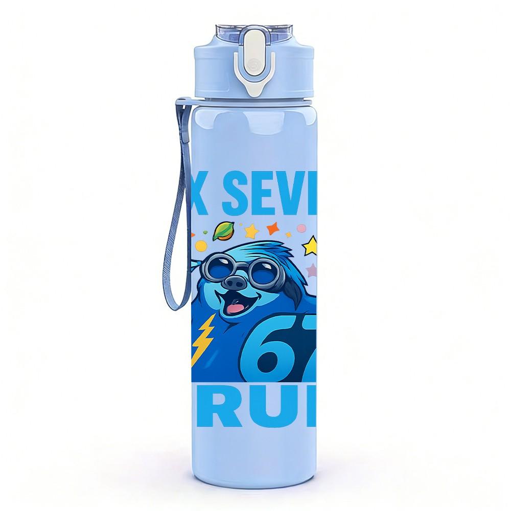 1PC Six Seven Bruh Blue Letter Art 750ml Color Plastic Sports Water Bottle Leakproof Flip Straw Lid Suitable for Sports Office Home Use