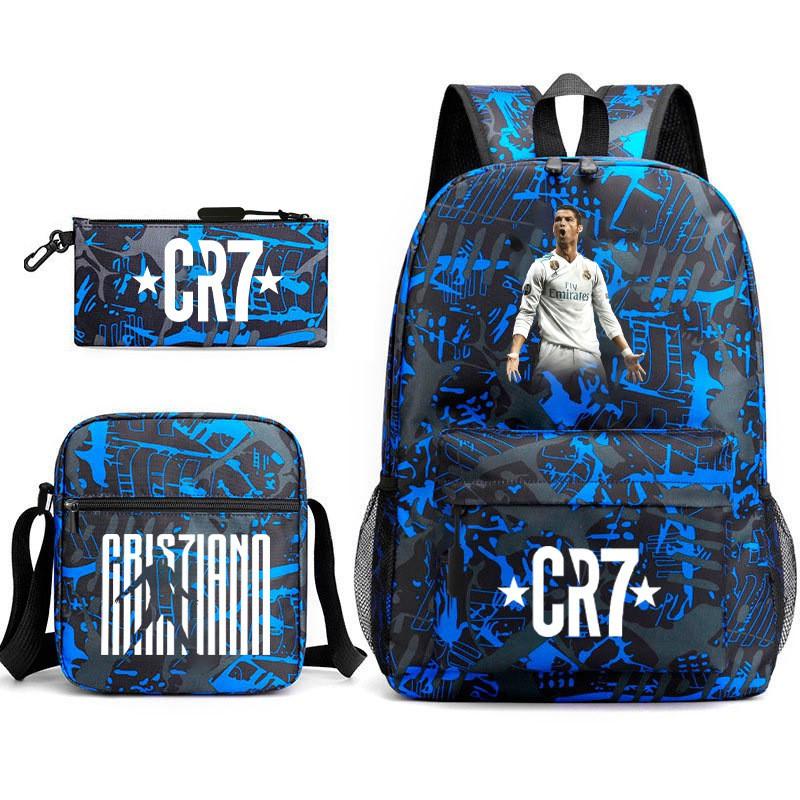 Set Zaino Scolastico Cristiano Ronaldo per Bambini Ragazzi Ragazze 15L Tessuto Oxford Borsa a Doppia Tracolla con Spallacci Imbottiti Traspiranti