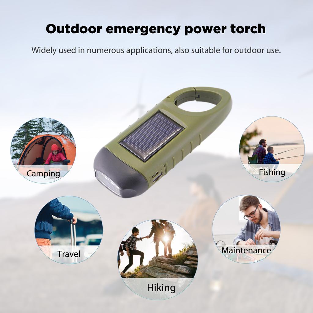 1/2pcs Solar Powered Flashlight USB Charging Hand-cranked Emergency Power Bank Clip Emergency Flashlight LED for Outdoor Camping
