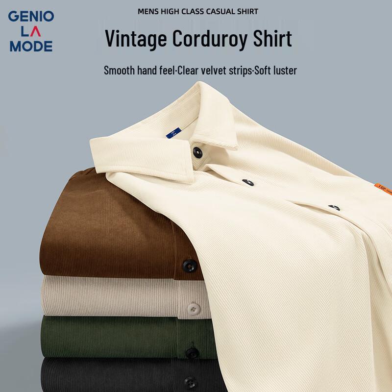 Мужская вельветовая рубашка с длинным рукавом GENIOLAMODE свободного кроя, плотная 3XL